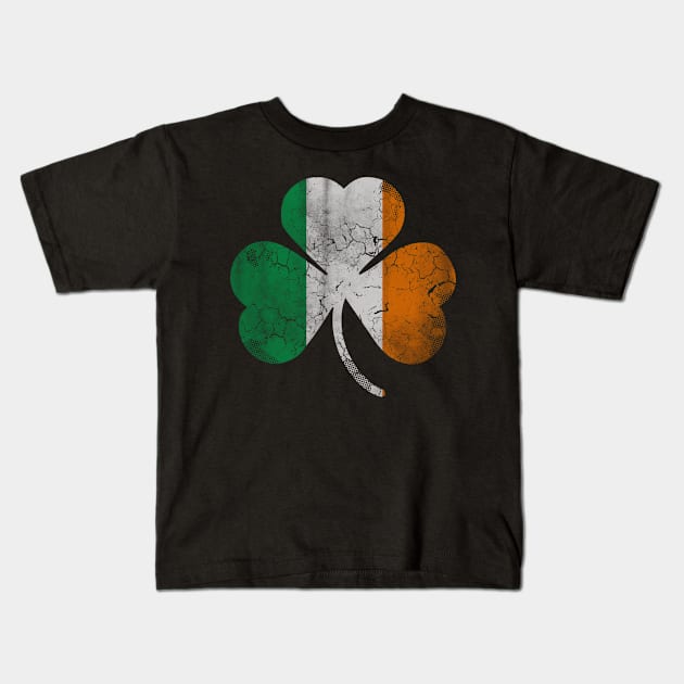 Vintage Flag of Ireland Shamrock Kids T-Shirt by E